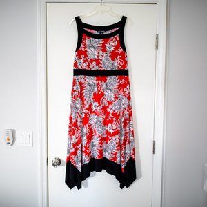Red, white, and black paisley dress
